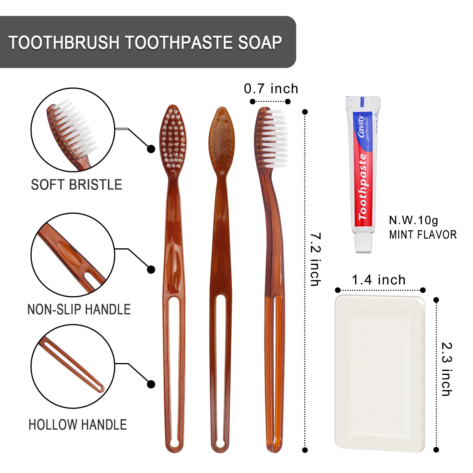 Confezione da 50 spazzolini da denti usa e getta con dentifricio e sapone confezionati singolarmente, kit di igiene personale da viaggio per servizi alberghieri, host Airbnb, senzatetto, viaggi