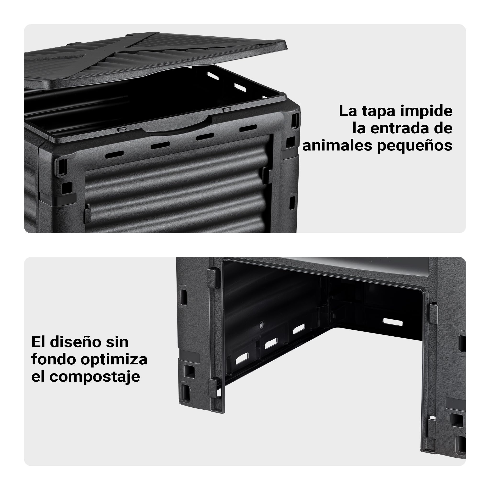 Wiltec Compostador de jardín 300 litros 61 x 61 x 82 cm, compostador de plástico para residuos orgánicos con Tapa compostaje rápido con Tapa Inferior para vaciar