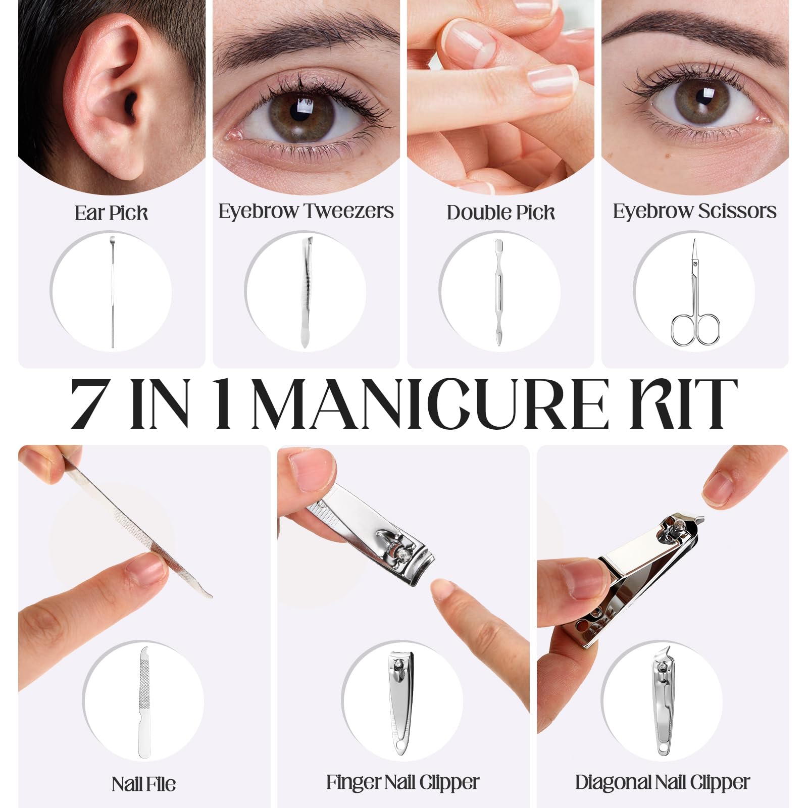 Juego de 60 juegos de manicura de viaje, kit de pedicura a granel, kit de pedicura 7 en 1, de acero inoxidable, kit de aseo profesional, herramientas de cuidado de uñas para mujeres y hombres