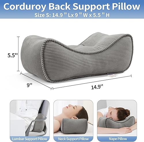 Miniatura 2 de Glyzia Almohada de apoyo lumbar para silla de oficina, almohada de apoyo de espalda de pana para aliviar el dolor de espalda baja, cojín lumbar
