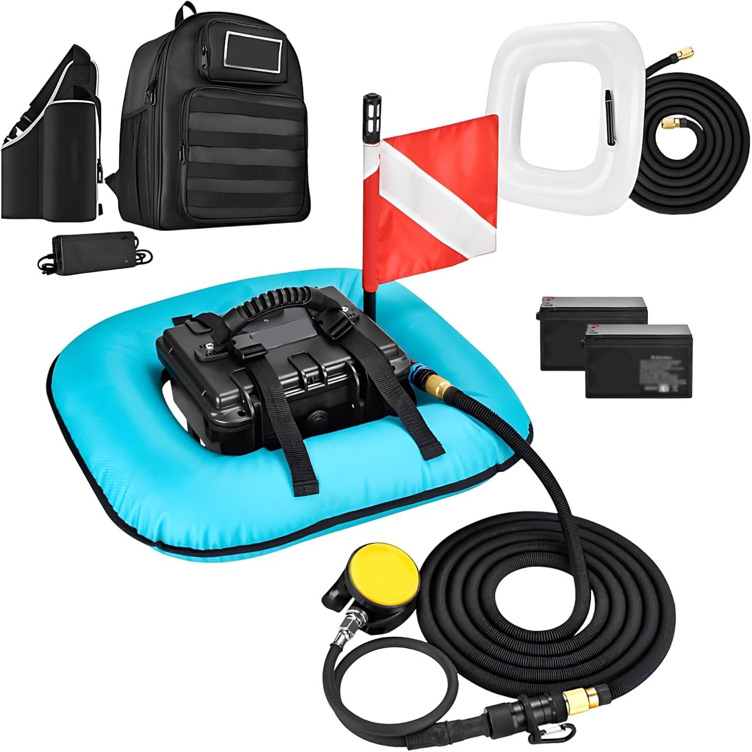 Tankless Scuba Diving Equipment, Wireless Magnetic Switch Diving Ventilator with 151Wh Airline-Approved Battery, Floating Snorkeling Dive System for 29.5ft Depth