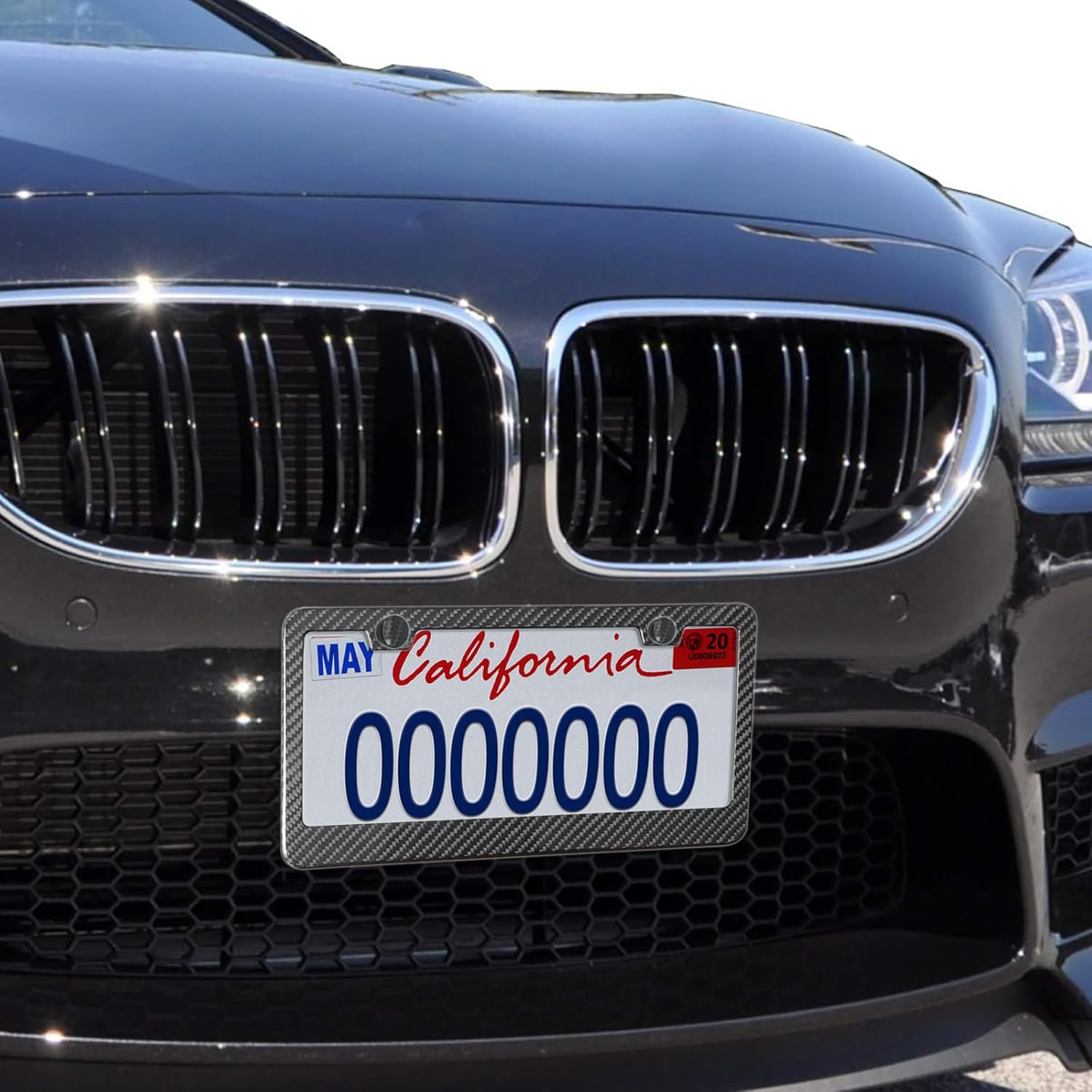 Aootf Carbon Fiber License Plate Frame- Handcrafted of 100% Real Carbon Fiber Cloth Wrap Stainless Steel Frame | Rustproof License Plate Screws with CF Screw Caps | Gloss Black 2 Holes | 1 Pack