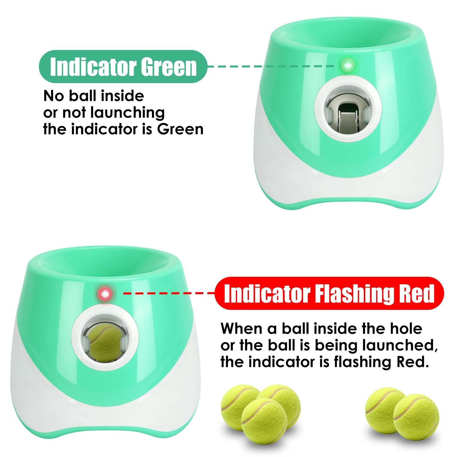 TeqHome Automatischer Ballwerfer für Hunde, Ballwerfer, Apportiermaschine mit 3 einstellbaren Abständen und 6 Tennisbällen (5,1 cm), interaktives Welpenspielzeug für kleine bis mittelgroße Hunde