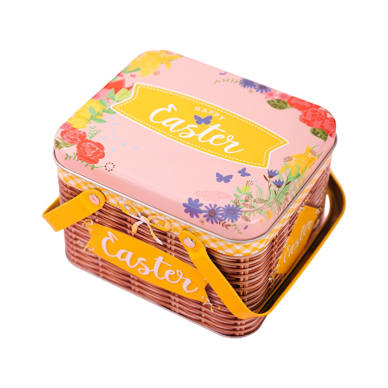 Elnwnnkc Themed Metal Tin Basket with Handle for Holiday Decorations Storage Container for Cookie Candy Biscuits Easter Party Supplies