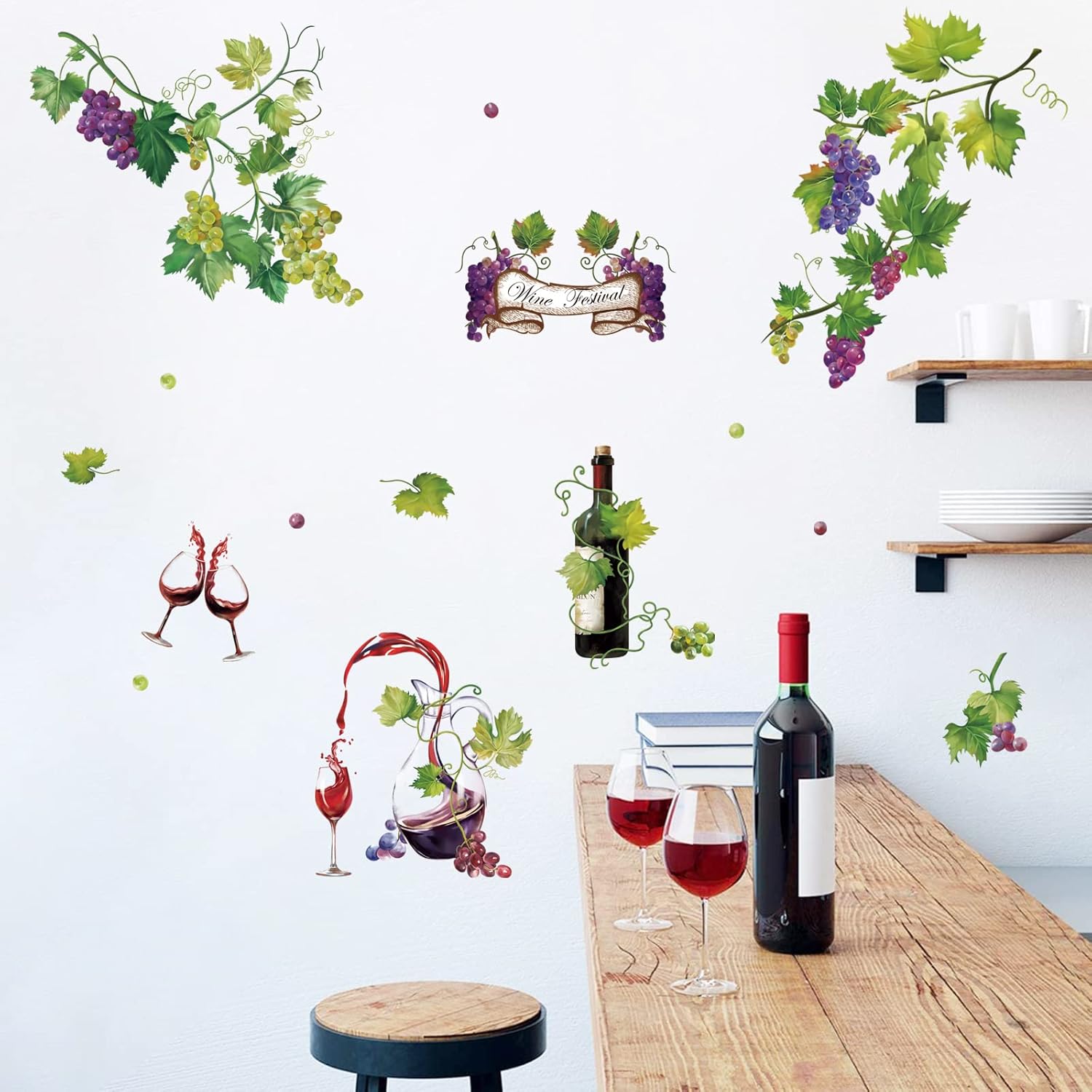 wondever Kitchen Wine Bottle Wall Stickers Fruit Grape Peel and Stick