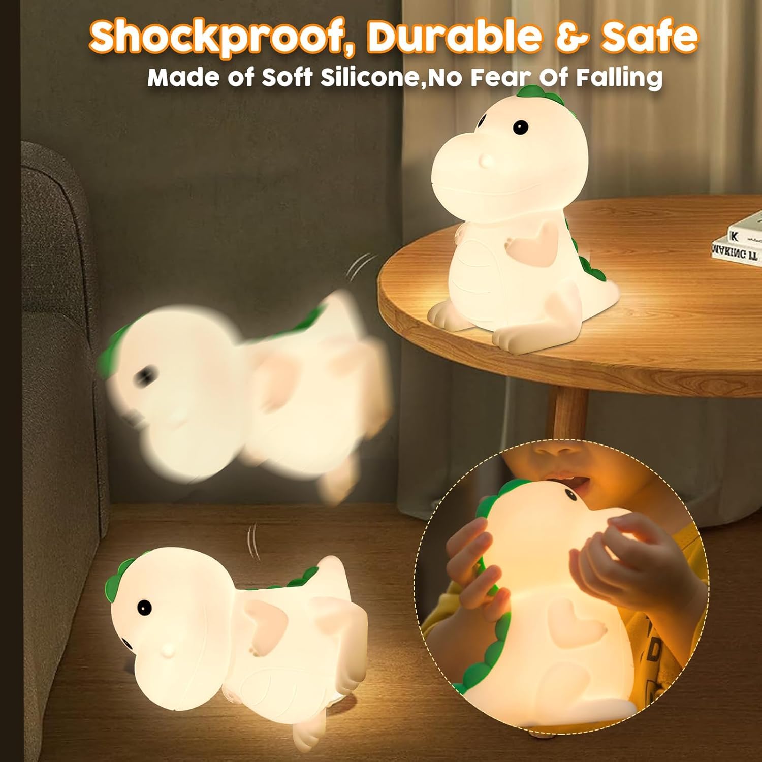 YunLone Kids Night Light Dinosaur Bedside Nursery Touch Lamp Dimmable with 7 Color Changing Soft Squishy Silicone Cute — view 4