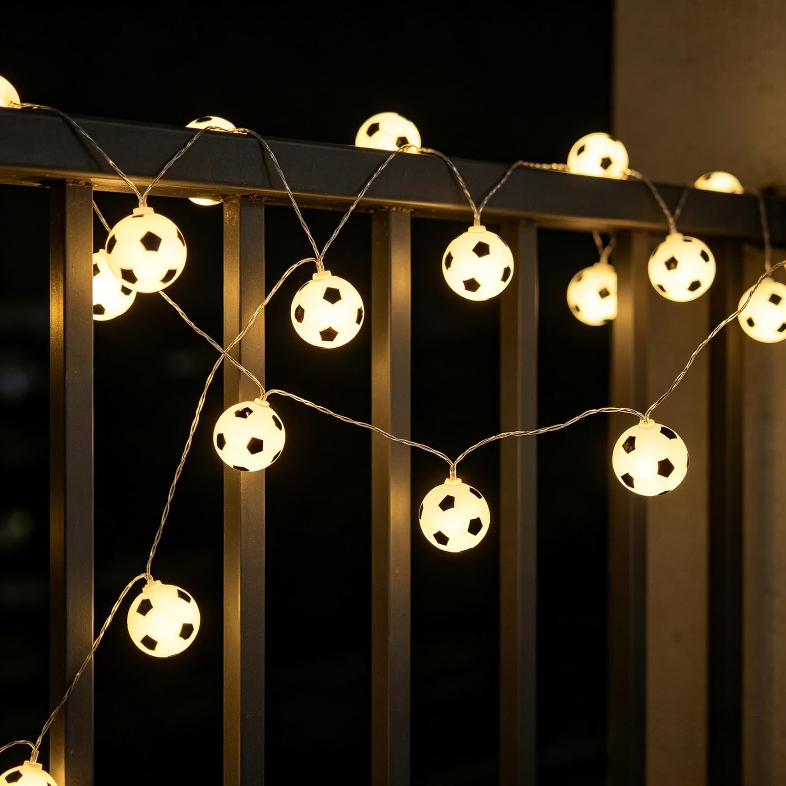 50 lampek zasilanych bateriami, piłka nożna, kształt piłki nożnej, łańcuch świetlny LED do wewnątrz/na zewnątrz, Halloween, Boże Narodzenie, Święto Dziękczynienia, do domu, na imprezę