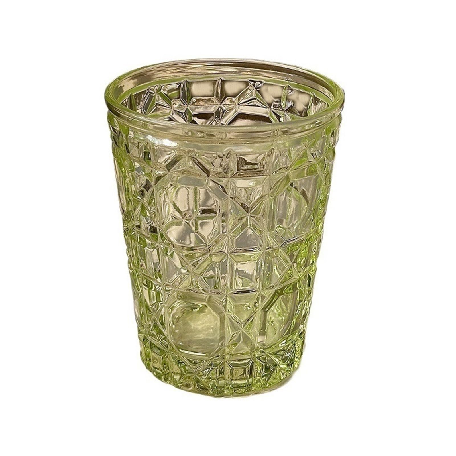 Vasos de vidrio vintage labrados de 10.8 oz color verde claro de alta calidad