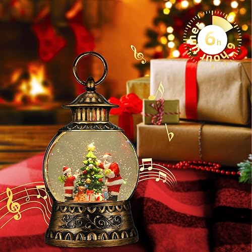 Miniatura 25 de Globo de Nieve Cardinal, Globo de Nieve Musical de Muñeco de Nieve Navideño tipo Linterna con Luces con Temporizador de 6H a Batería y Alimentado