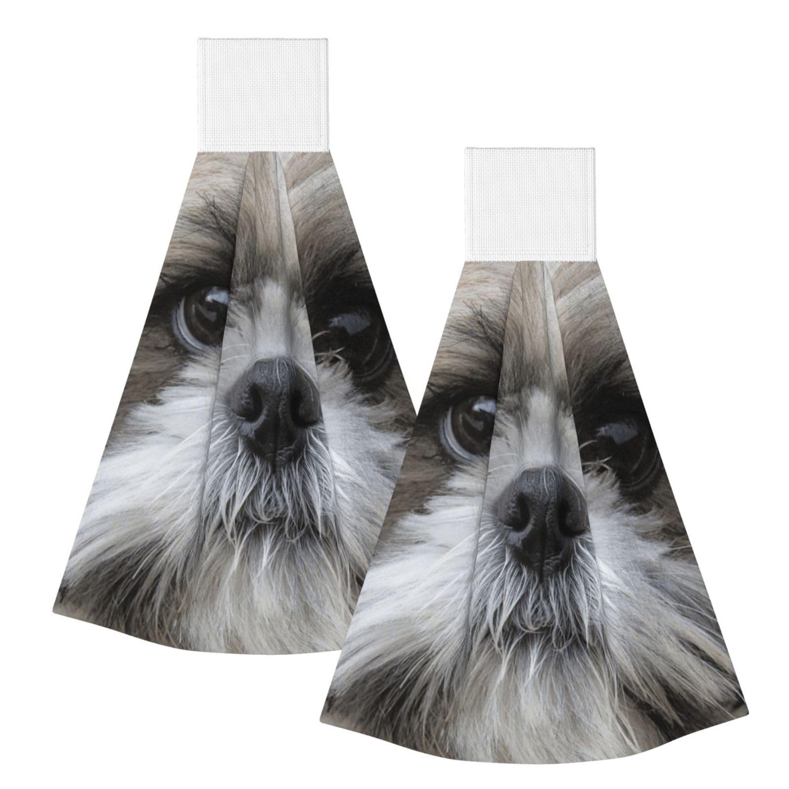 DOPKLNA Cute Shih Tzu, 2 Pcs Hanging Coral Fiber Hand Towels for Bathroom, Absorbent Kitchen Towels