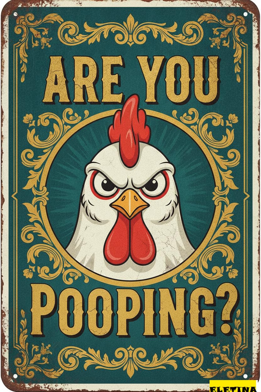 Personalized Sign for Man Cave Funny Chicken Are You Pooping Metal S Vintage Tin Bathroom Washroom Toilet Wall Decor 8x12in Private Property Decorative