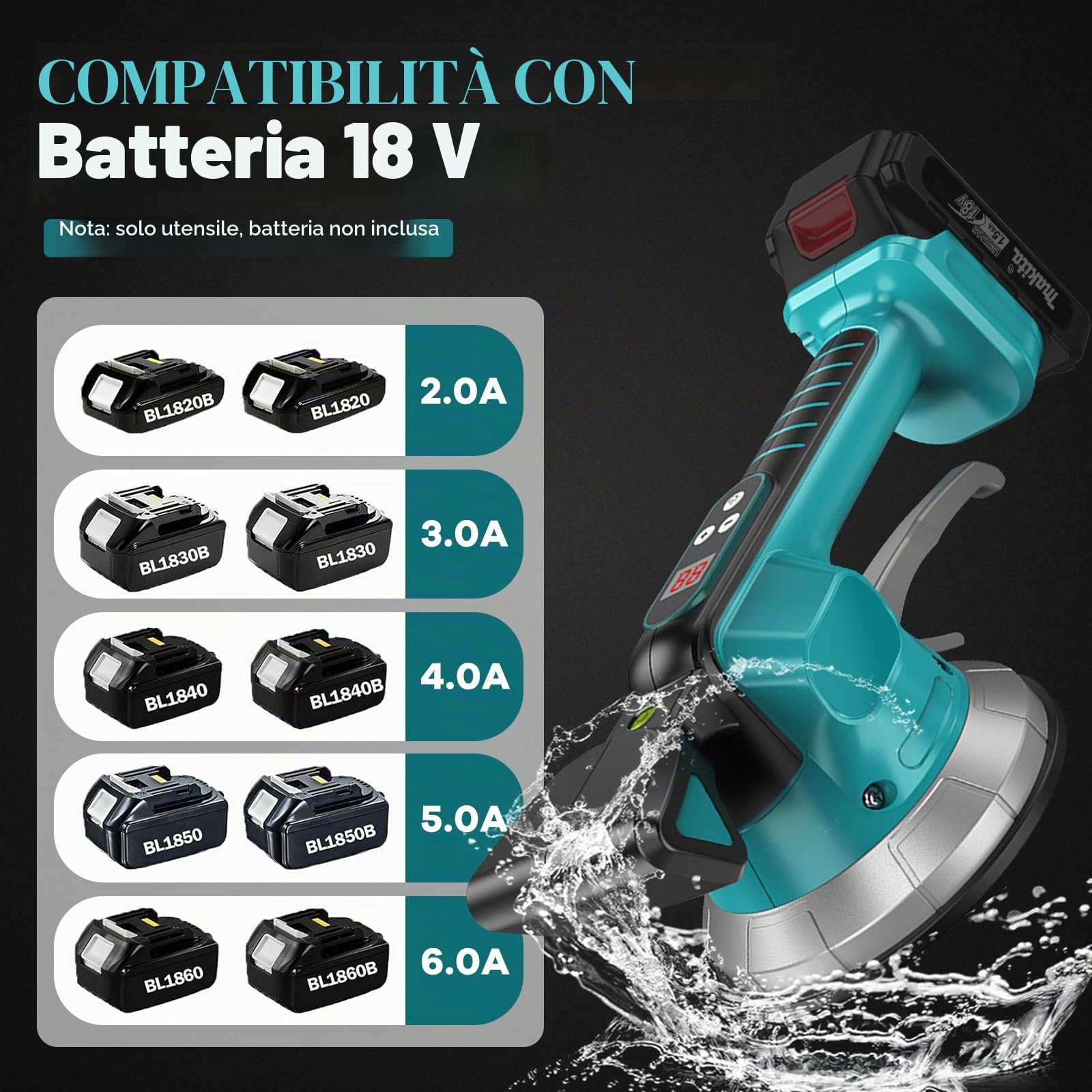 Vibratore Per Piastrelle Compatibile Con Makita 18 V, Vibratore per Piastrelle a Batteria Con Ventosa Da 5,7", Strumenti per Piastrelle con 6 Marce Regolabili, per Piastrelle fino a 30-240cm