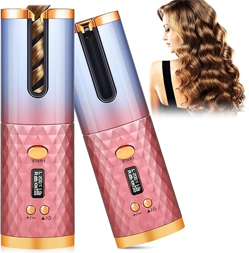 Jahy2Tech Rizador automático inalámbrico con 6 temperaturas y temporizadores calentamiento rápido y apagado automático pantalla LCD rosa y morado