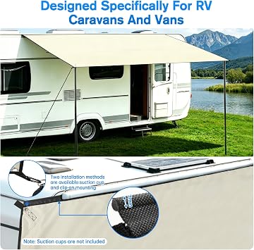 RV camping car sunshade canopy, pull rod track RV side tent, Camping front tent 3.5 x 2.4m RV Awning Universal Caravan Sun Canopy Waterproof 5000mm UPF50+ UV Protection for Motorhomes Vans SUVs MPVs