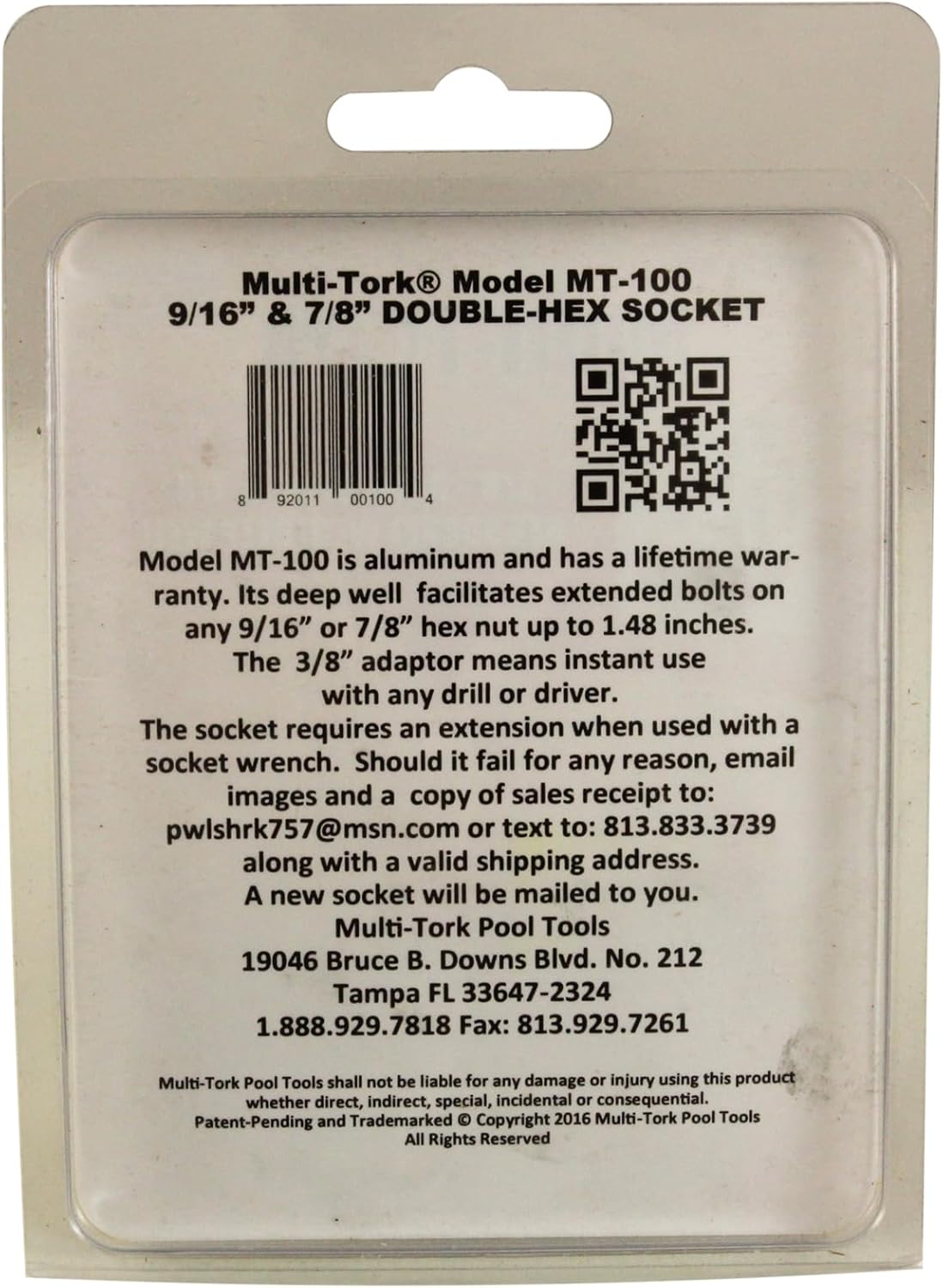 Tool, Socket, Double-Hex, 9/16 and 7/8, with 1.48well MT-100
