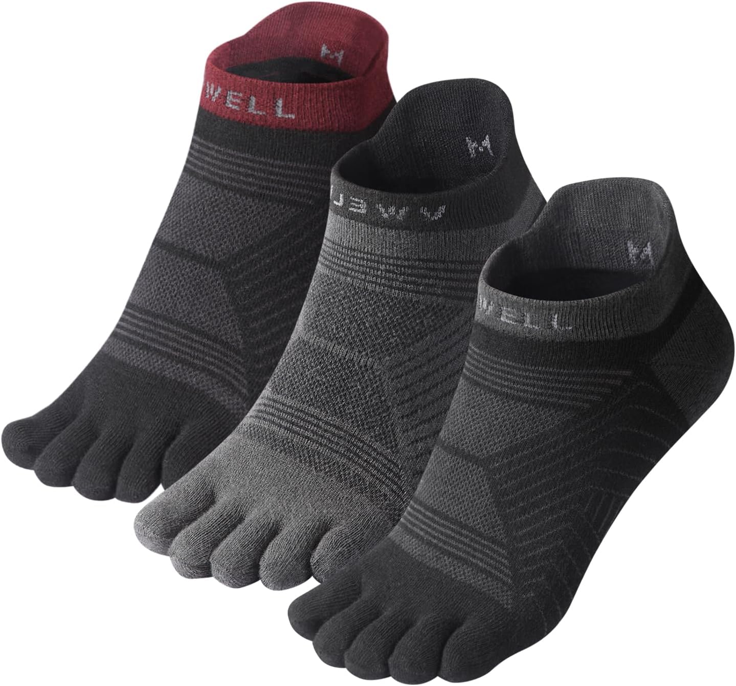 VWELL Toe Socks for Men/Women, COOLMAX Five Finger Socks, High Performance Athletic Toe Socks No Show (3Pairs)