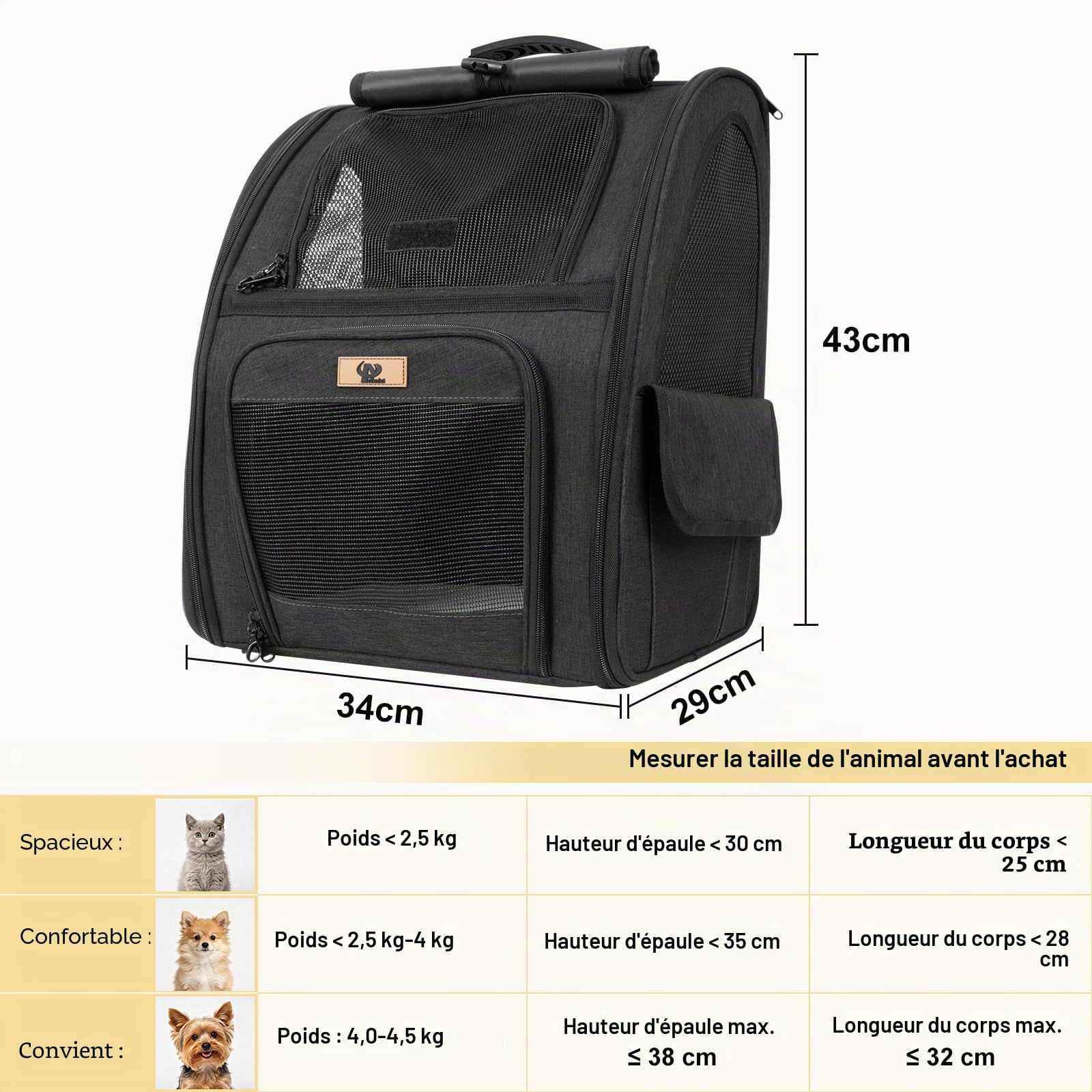 Aystkniet Sac à Dos Transport Chien Chat, Sac Respirant 270° avec 3 Ouvertures, Sac Pliable pour Petit Animal, Rideau Intimité, Support Valise, Voyage Randonnée Camping Plein Air