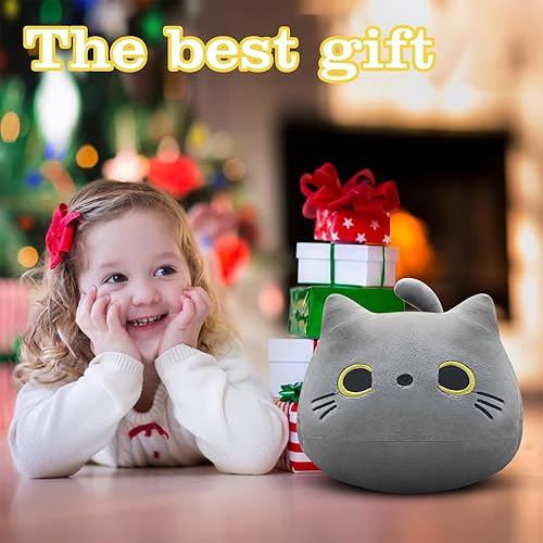 Miniatura 4 de YOMOTREE Almohada de peluche de gato, almohada de felpa suave, juguete de peluche de gato negro, regalos para niños y niñas (gris, 7.8 pulgadas)