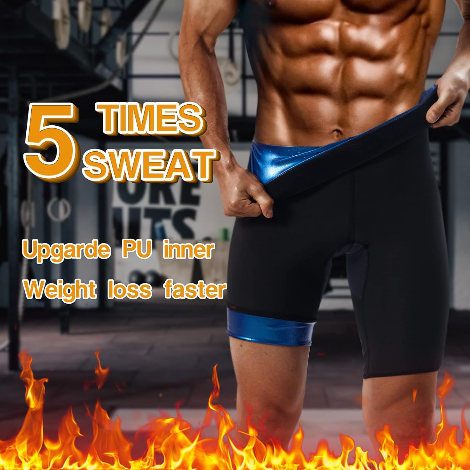 Men Sauna Pants Sweat Leggings Thermo Capris Slimming Tights Heat Trapping Suit,Humanized Mesh Crotch,High Waist - Image 2