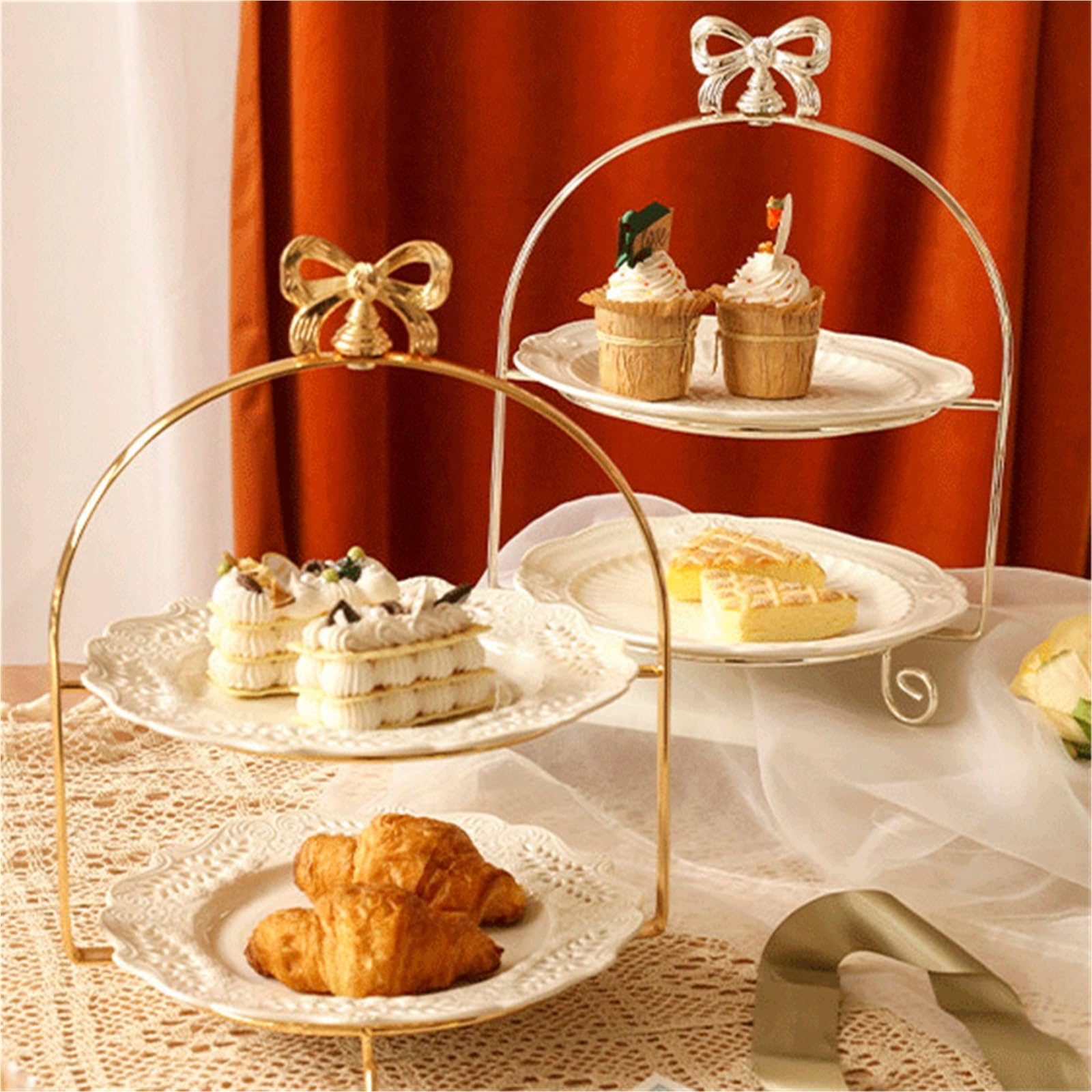 Té de la tarde Soporte for pasteles de exhibición postres varios niveles dorado(Gold,Pequeño)