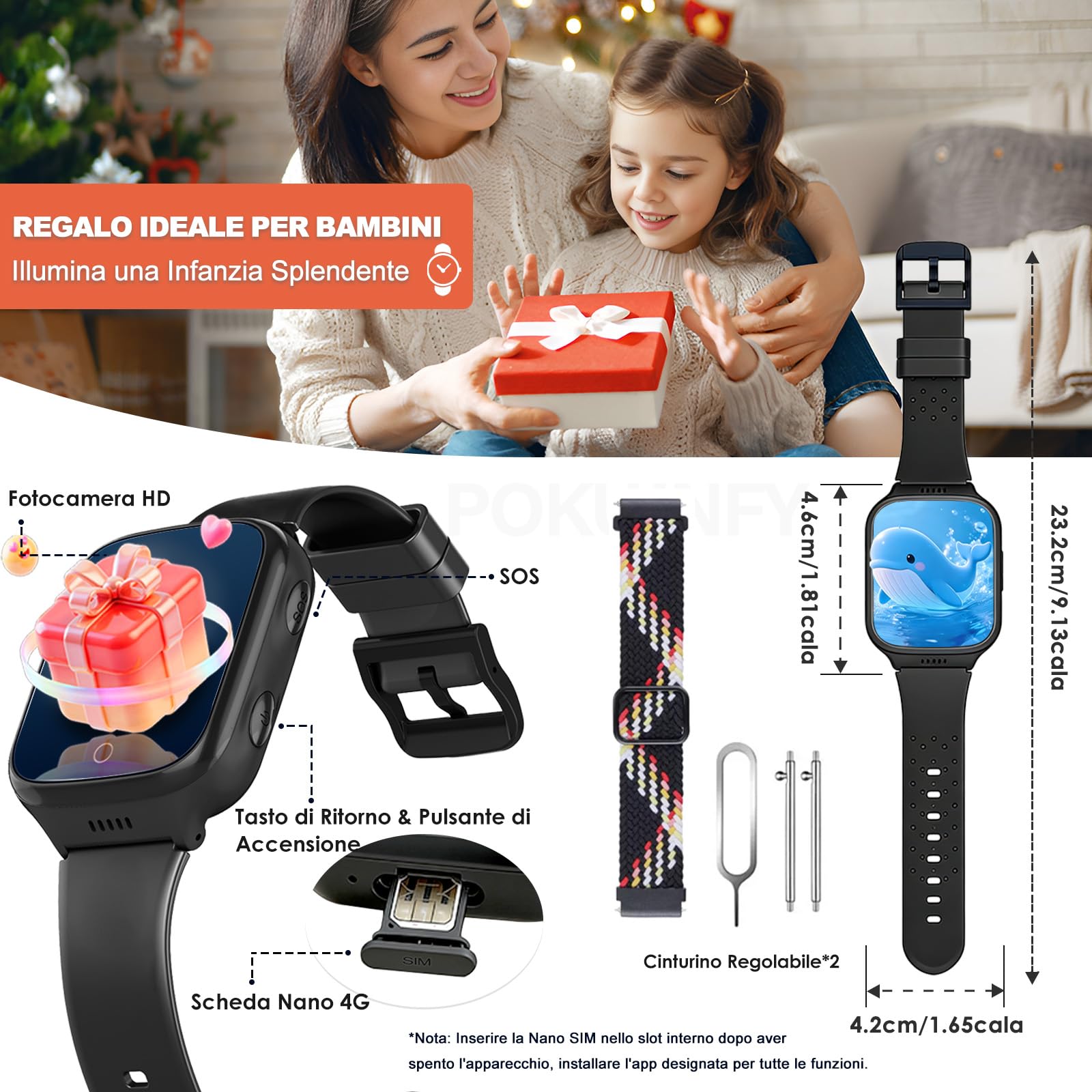 4G Smartwatch Bambini per Bambino Bambina - GPS Localizzatore Videochiamata Telefono Chat Vocale SOS Calcolatrice Sveglia Giochi Contapassi - Digitale Orologio Smartwatch Bambini Regali