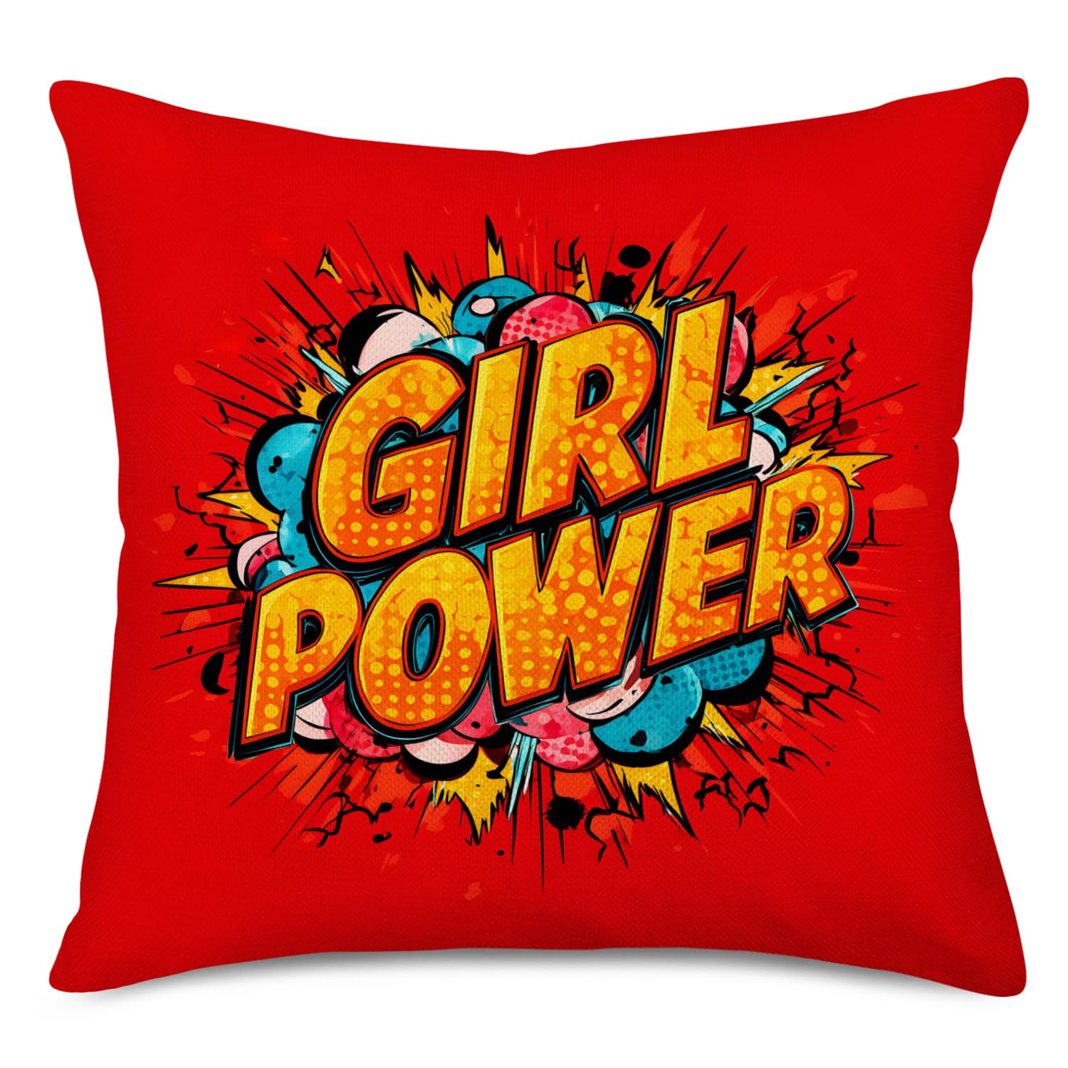 Super Hero Quote Throw Pillow Case Cushion Cover Exclamation Pattern Decorative Square 18x18 Inch Pillowcase Best Gift (Girl Power)