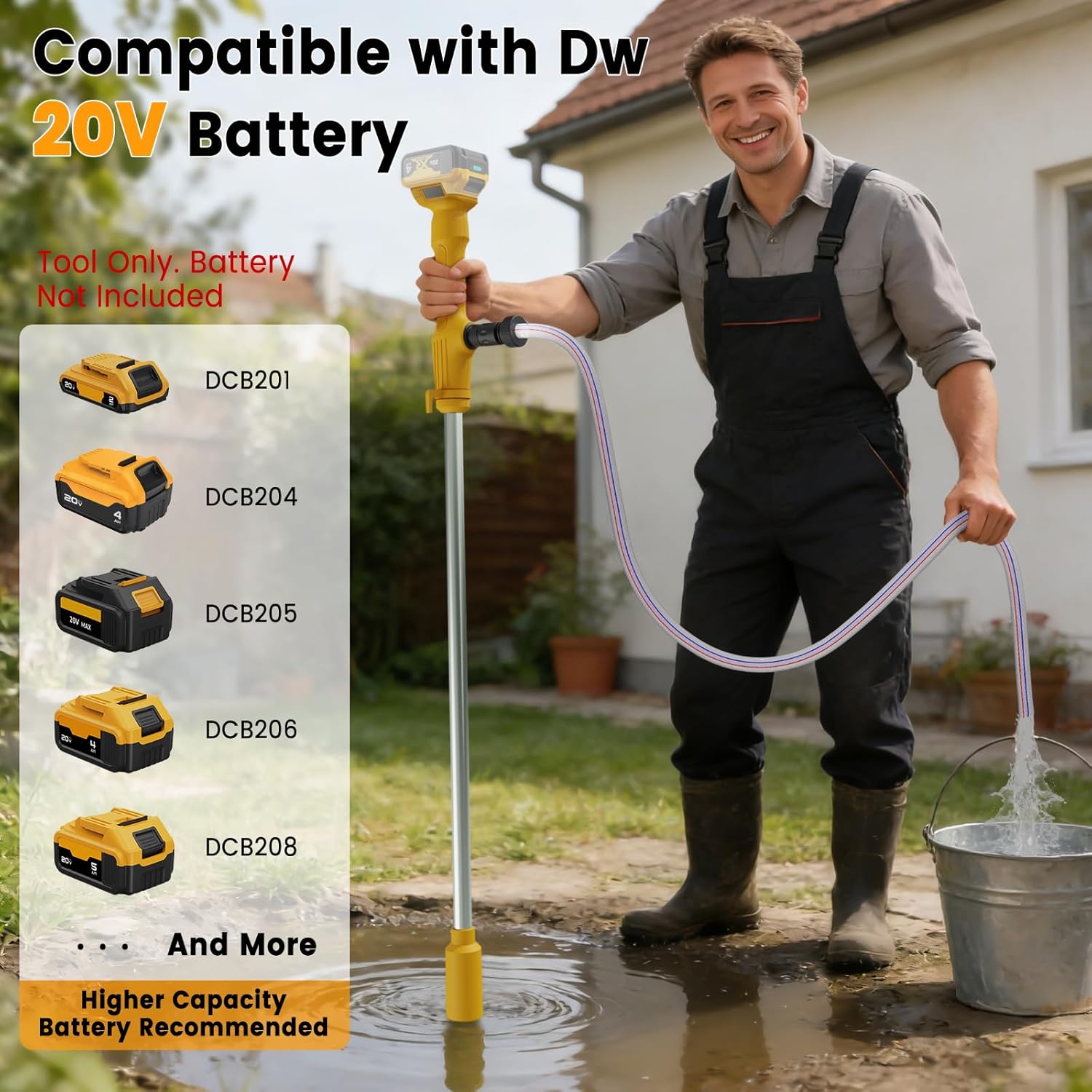 Cordless Stick Water Transfer Pump Compatible with De-walt 20V Battery(Tool Only), 720 GPH Portable Electric Water Pump, Sump Pump, 160W Brushless Utility Water Pump for Pool, Garden, Pond and Boat