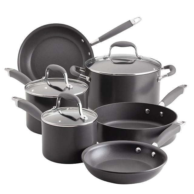 Anolon Advanced Home Hard Anodized Nonstick Cookware Pots and Pans Set 9 Piece - Moonstone