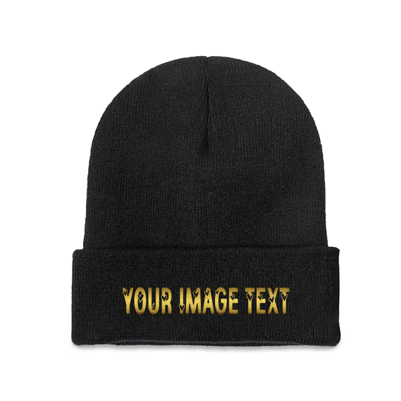 Miujonvy Unisex Black Custom Warm Soft Headwear For Men Women Add Your Own Text Cuffed Beanie Hat