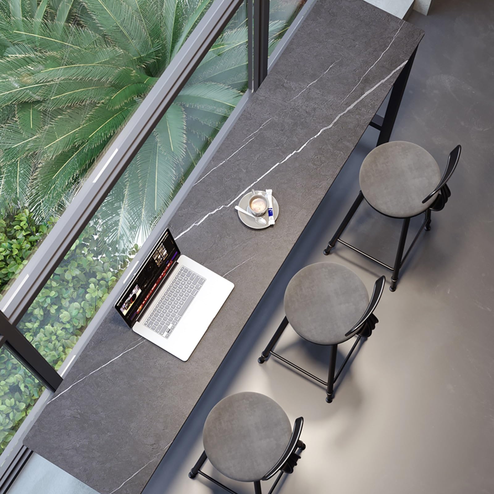 Table étroite industrielle en ardoise de 99,8 cm de haut pour cuisine, café, restaurant, balcon – Pas besoin de tabourets, finition blanche élégante