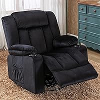 COMHOMA 360° Swivel Rocker Recliner Chair with Cup Holders - Fabric Glider for Adults, Manual Recline Living Room Single Sofa, Black