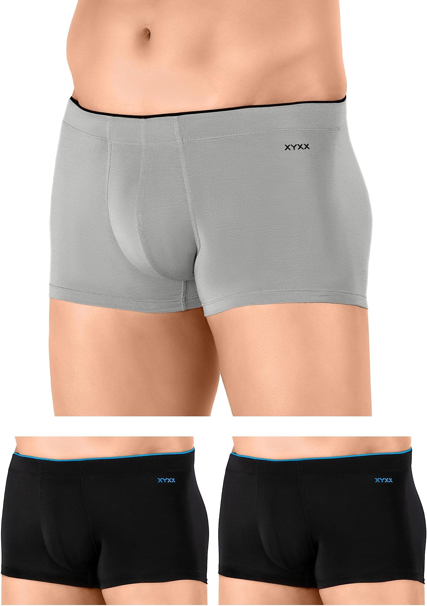 XYXXMen's Uno Micromodal Regular Fit Solid Antimicrobial Trunks with No Marks Waistband (Pack of 3)