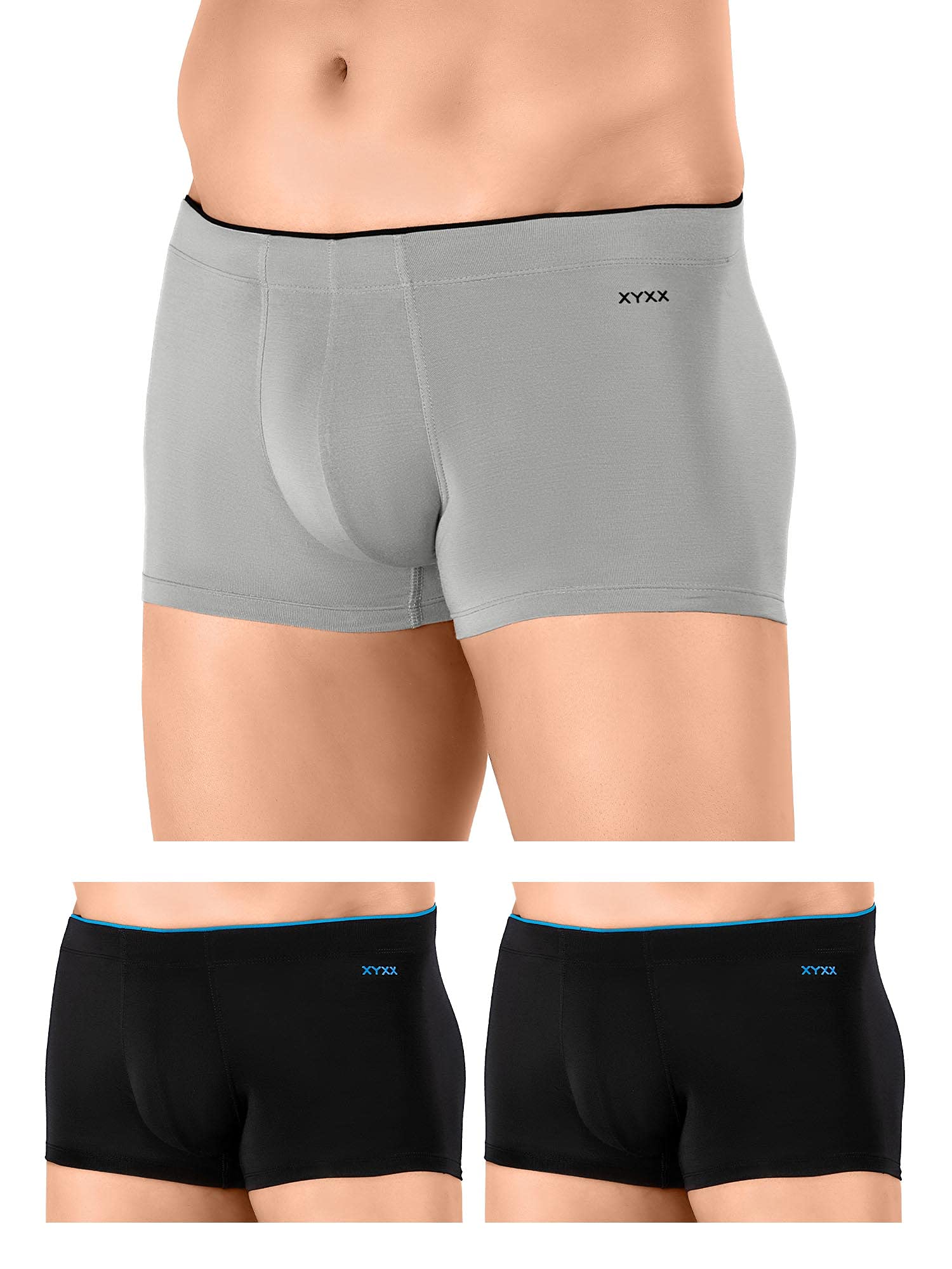 XYXXMen's Uno Micromodal Regular Fit Solid Antimicrobial Trunks with No Marks Waistband (Pack of 3)