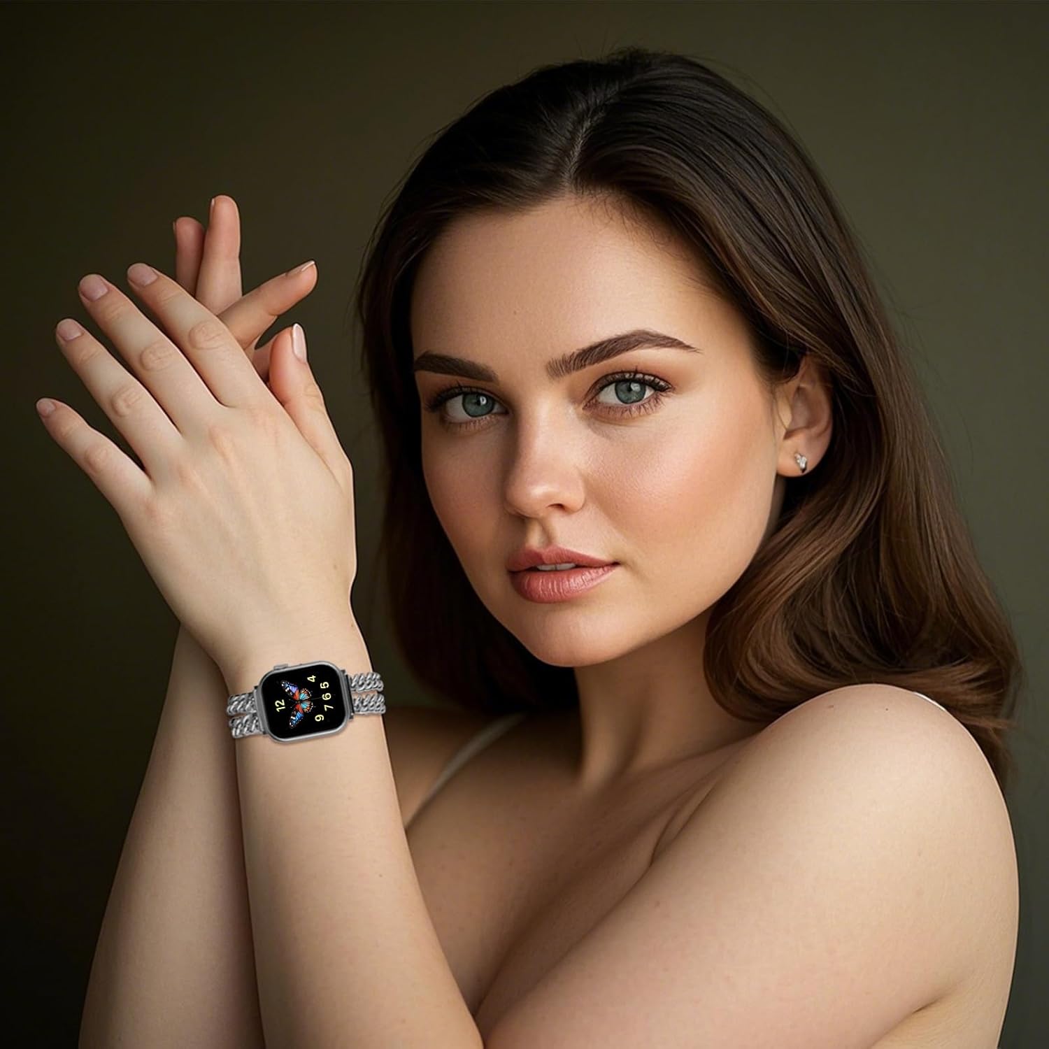 Stylish Double Chain Metal Band, Not for Use: Pregnant Women & Children Under 12, Compatible with Apple Watch Bands for Women 38/40/41/42/44/45/46/49mm, Adjustable Bands Gift for for S10-1 SE - Image 2