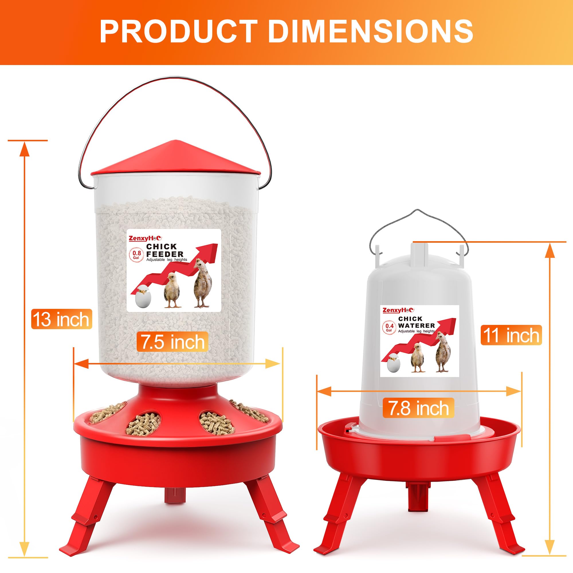 ZenxyHoC Kit mangiatoia per pulcini e abbeveratoio per pulcini da 3 kg e abbeveratoio per pulcini con 3 gambe regolabili in altezza