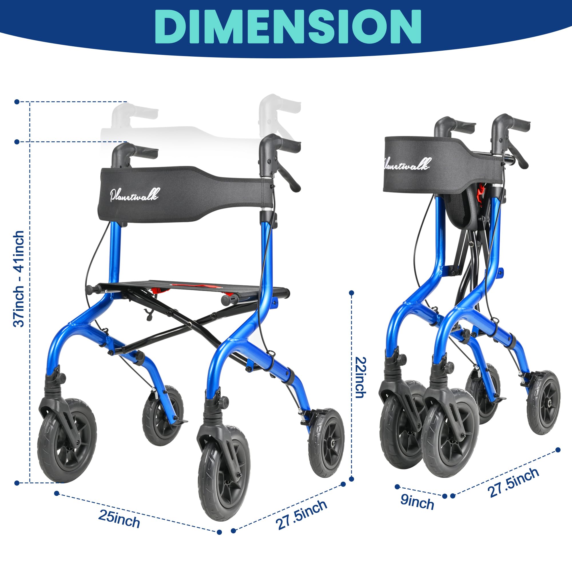 PLANET WALK Rollator Walker for Seniors with Seat, 10" & 8" All-Terrain — Amazon image 4