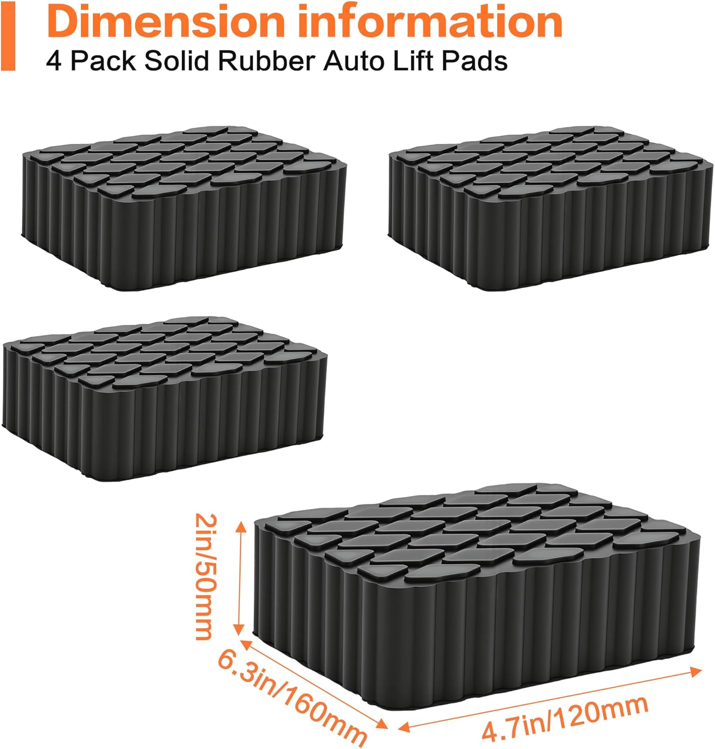 4 Pack Solid Rubber Auto Lift Pads 6.3" x 4.7" x 2", Heavy Duty Anti-Skid Block Spacer for Car Lifts, Jacks & Racks and Repair Racks, Universal Replacement Jack Pads, 3000 lb Capacity