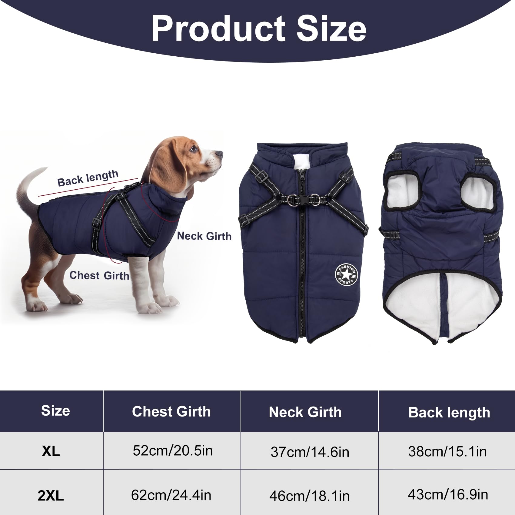 Vestiti per Cani, Cappottino Invernale per Cane di Piccola Taglia con Guinzaglio, Regalo di Cappotto Cane(XXL,blu)