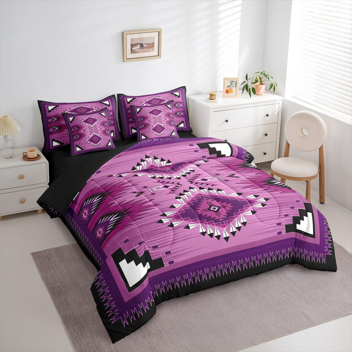 Erosebridal Girls Aztec Queen Bedding Set 7 Piece Rustic Western Bed in A Bag for Boys Teens Adult Exotic Southwestern Geometric Comforter Set Native American Navajo Sheets Lightweight Bedroom Decor