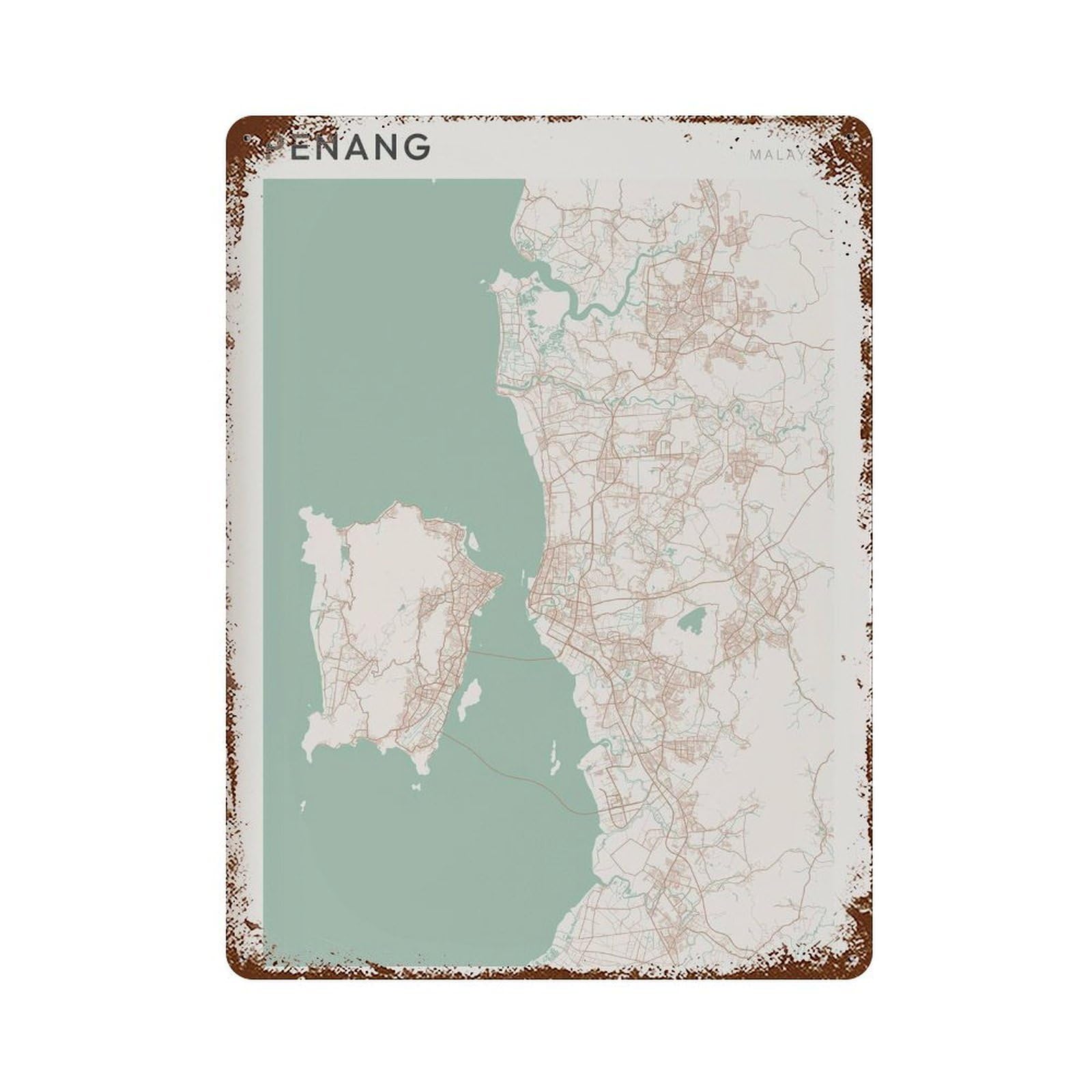 xiaoxiaoshen Penang Map Malaysia Travel Gift Scandi Wall Decor Art Metal Tin Poster Modern Home Decor Art Home Bar Shop Decorations Vintage Sign 40x30cm