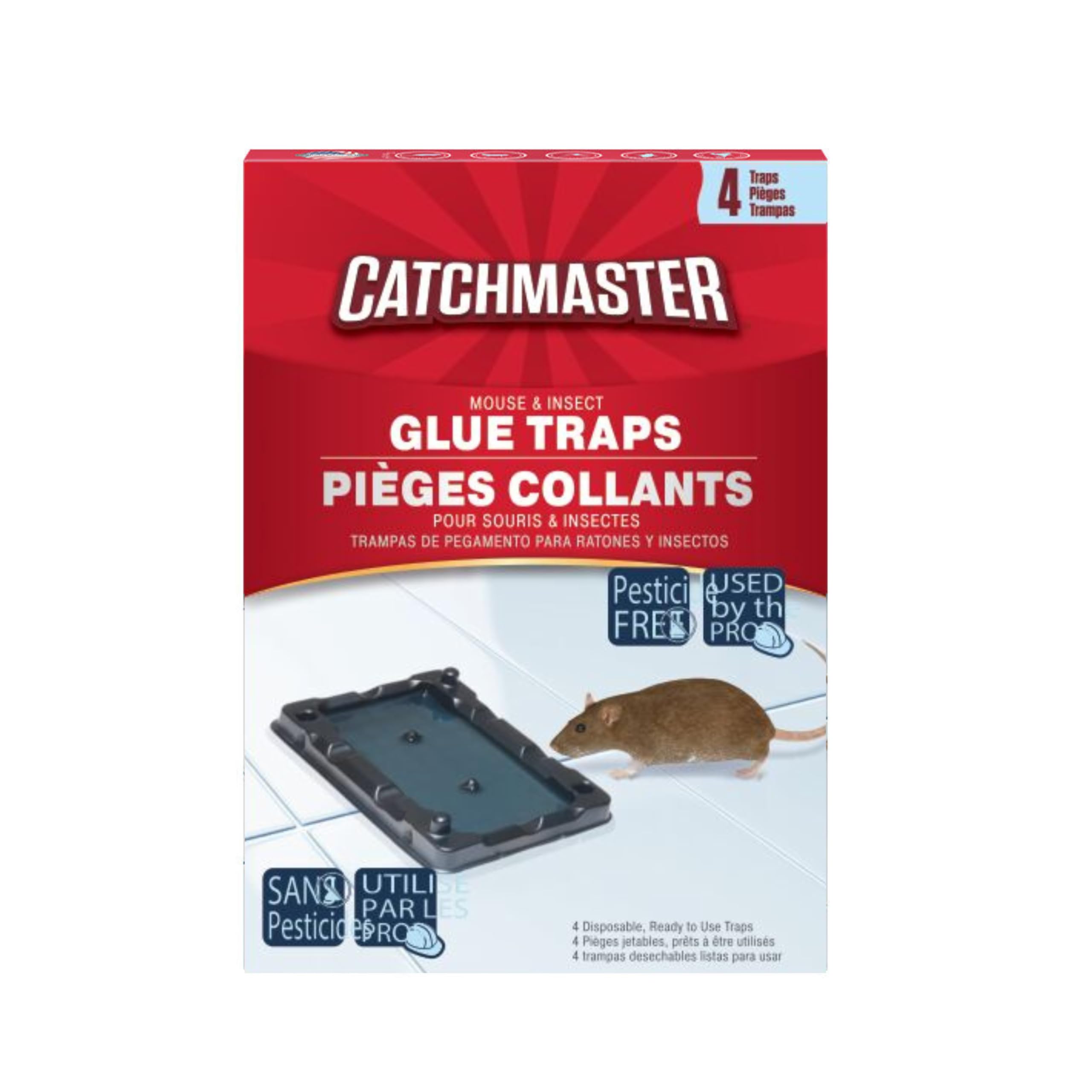 Catchmaster Piège à Souris Collante 4X – Solution Efficace – Colle Pré-Appâtée – Adhésif Puissant – Attrape Souris Collant pour Insectes