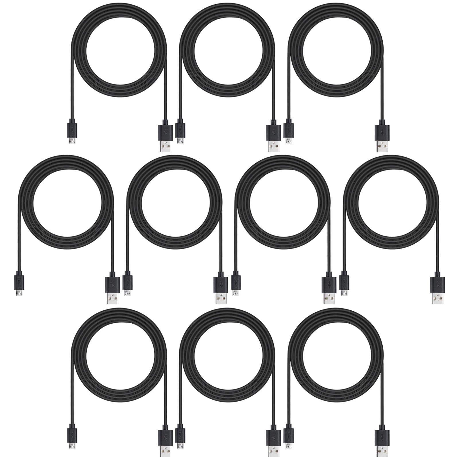 10-Pack 6ft Micro USB Charging Cables & Data Sync - USB-A to Micro USB Cable Bulk for Older Samsung/LG/Android Devices/Kindle, Black