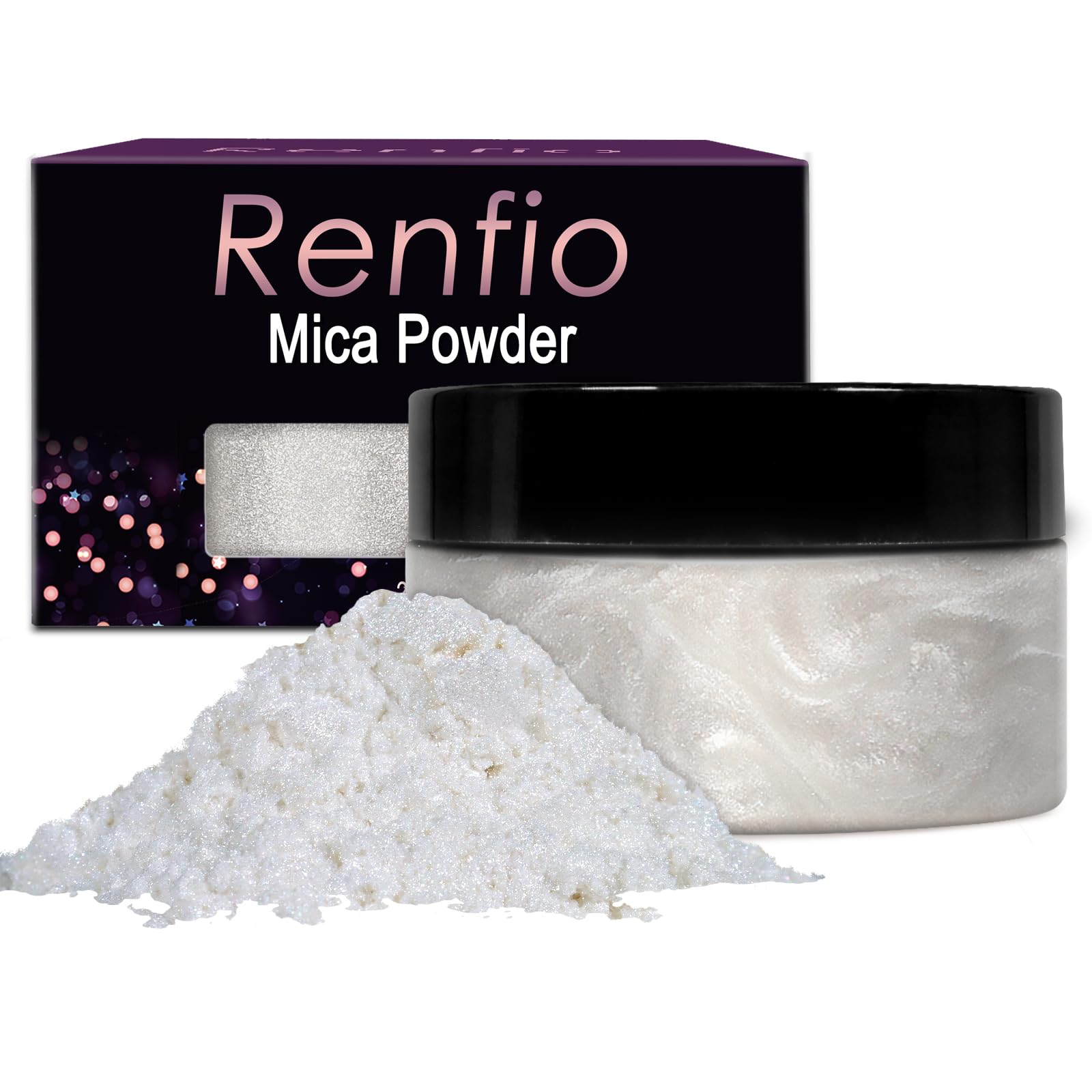 Renfio Pigment Proszek Miki 3,5 uncji 100g, Naturalny barwnik do świec, barwnik z żywicy epoksydowej, do produkcji mydła, szlamu, bomb do kąpieli i farby, żywica do paznokci - biały diament