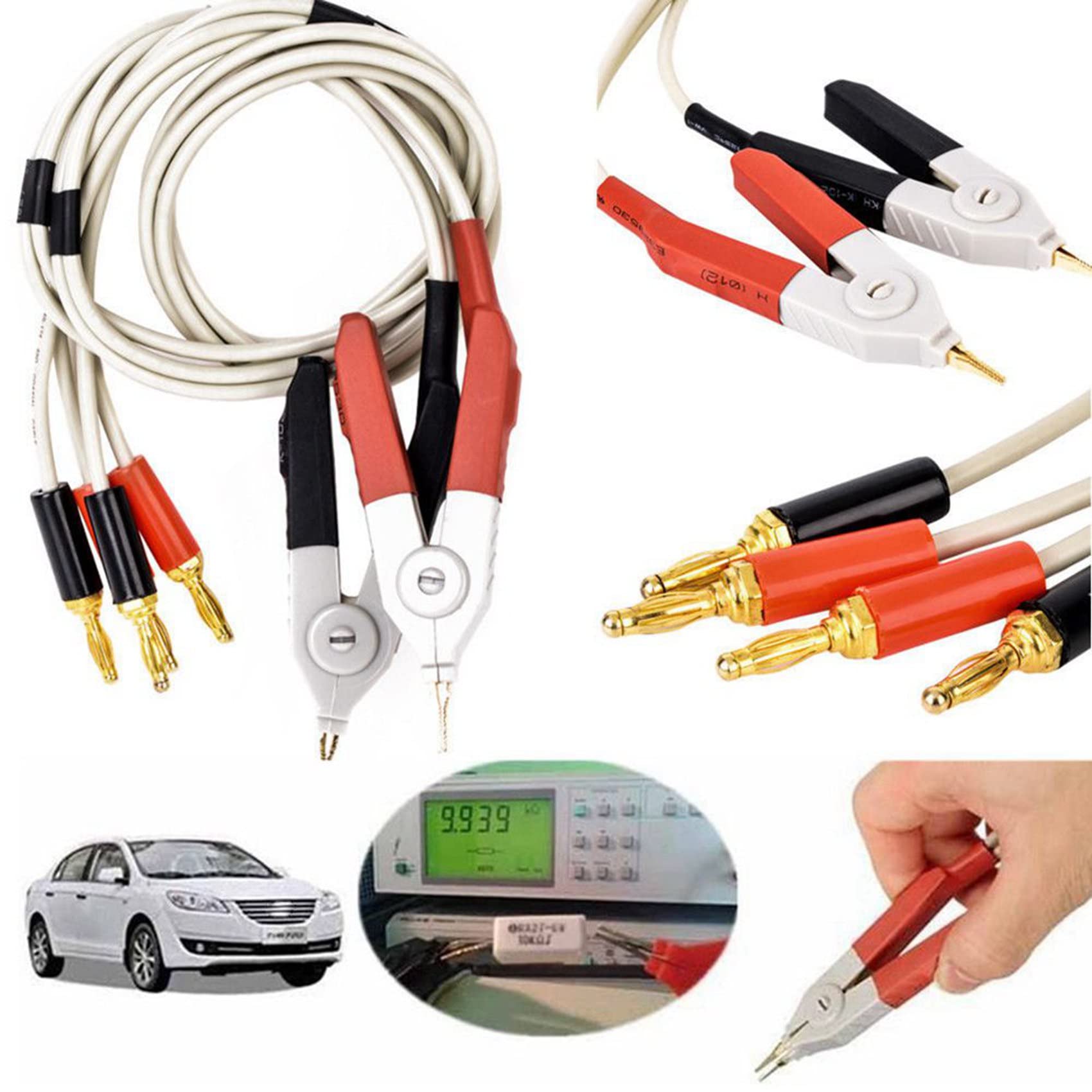 5 par izolowanych klipsów wtykowych bananowych kabel niski opór zacisk sondy przewody miernik testowy zacisk Kelvin nowy