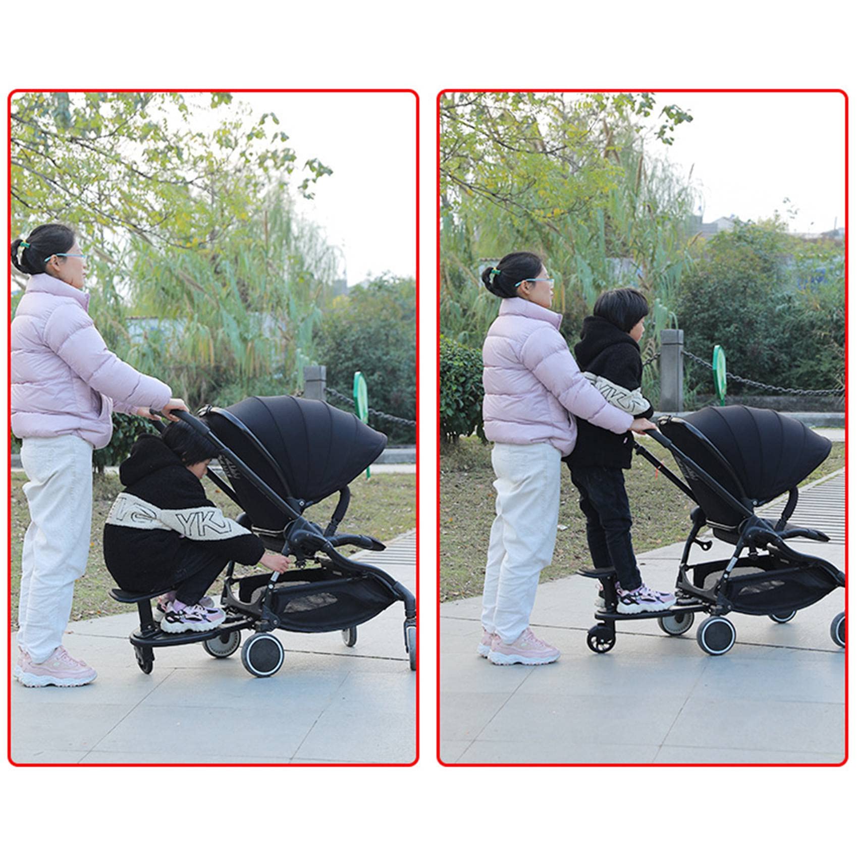 Tlilyy Cochecito de Carrito Ruedas Tablero para NiñOs Tablero de Ruedas Cochecito Soporte de Paseo en Placa Asiento Desmontable Azul