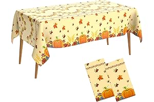Thanksgiving Plastic Tablecloth Disposable, 2 Pack Plastic Fall Tablecloth