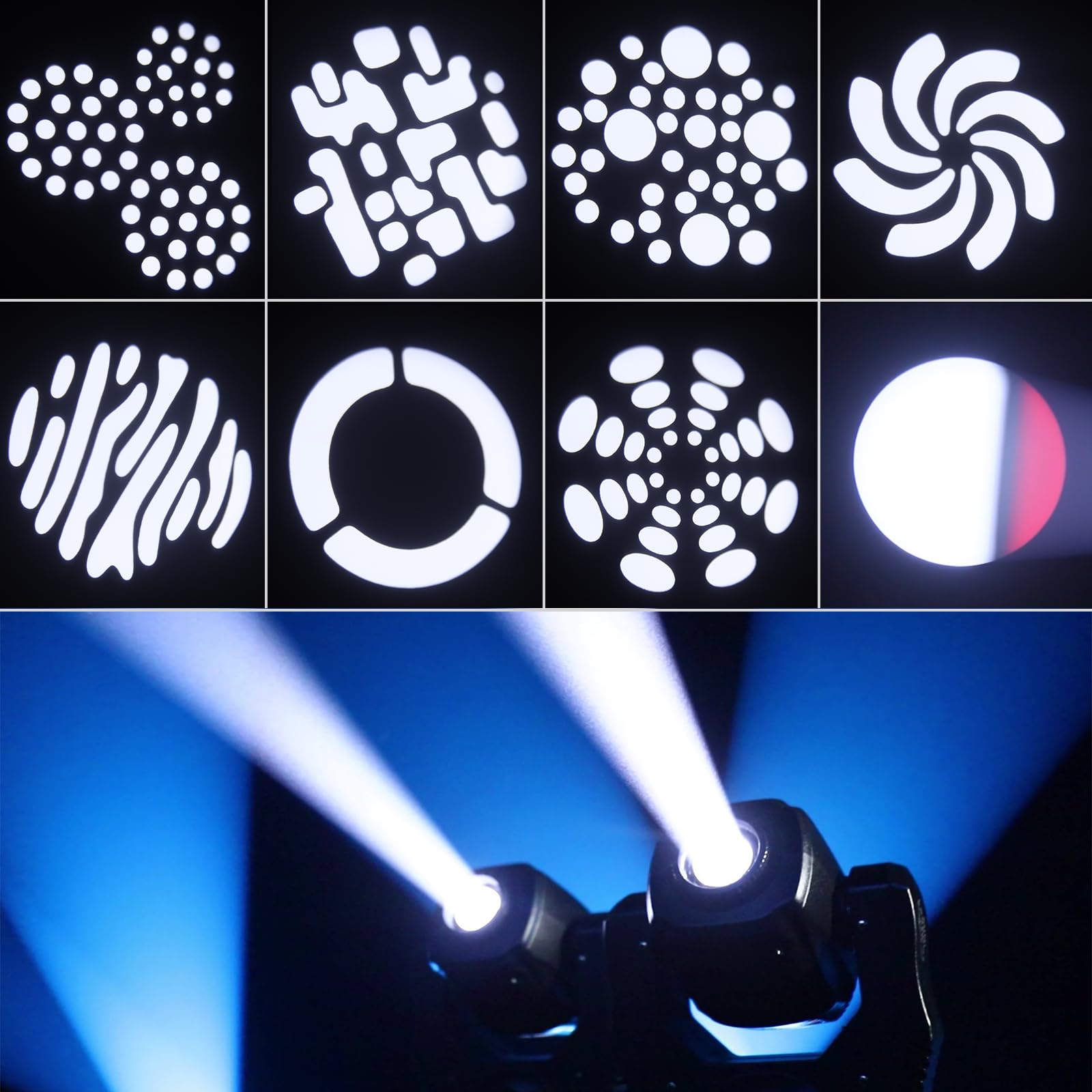 Luci da palcoscenico DMX 512 a testa mobile da 75 W, 8 gobo, 8 colori, con suono attivato, per feste, karaoke, matrimoni, discoteche, eventi, DJ (1 confezione)