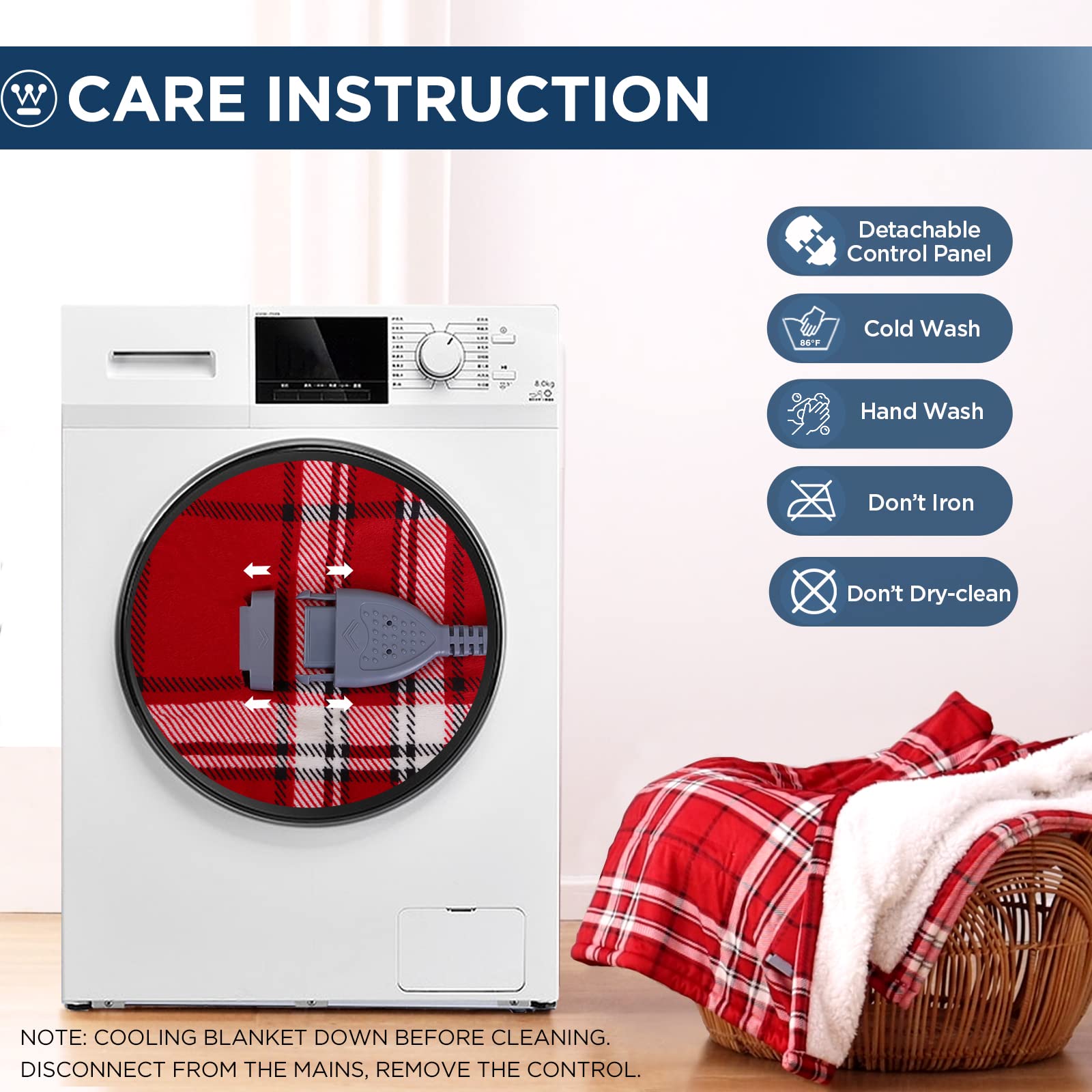 Westinghouse Electric Blanket Heated Throw Blanket, Plaid Sherpa Heating Blanket, 6 Heat Settings & 2-10 Hours Time Settings, Red Plaid, 50x60in