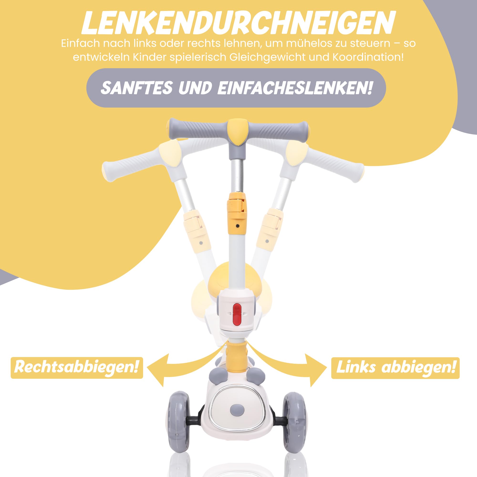 Habib Gruppe Patinete infantil 2 en 1 plegable con asiento, ruedas LED, ajustable y ligero (1-12 años), seguro y robusto