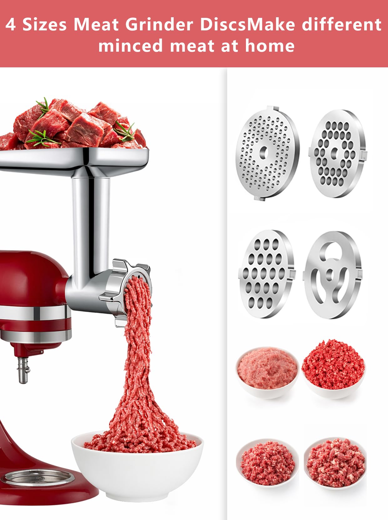 Picadora de carne y cepilladora para trituradora de papel para batidora KitchenAid, batidora de accesorios Kitchenaid con 3 cuernos de relleno de salchichas, 3 cuchillas, 4 accesorios para muñecas de